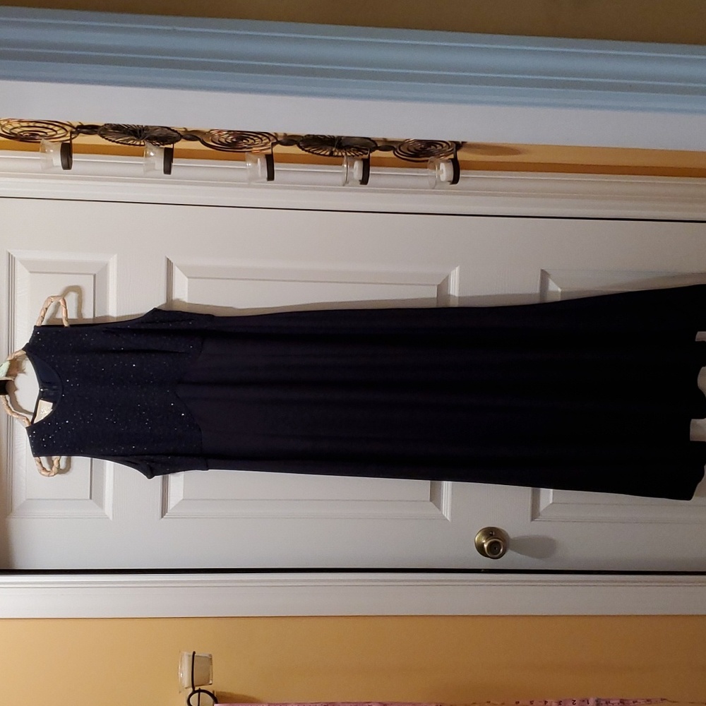Cache Navy dress size 10 with sparkle detail at top 56" length 20" armpit to